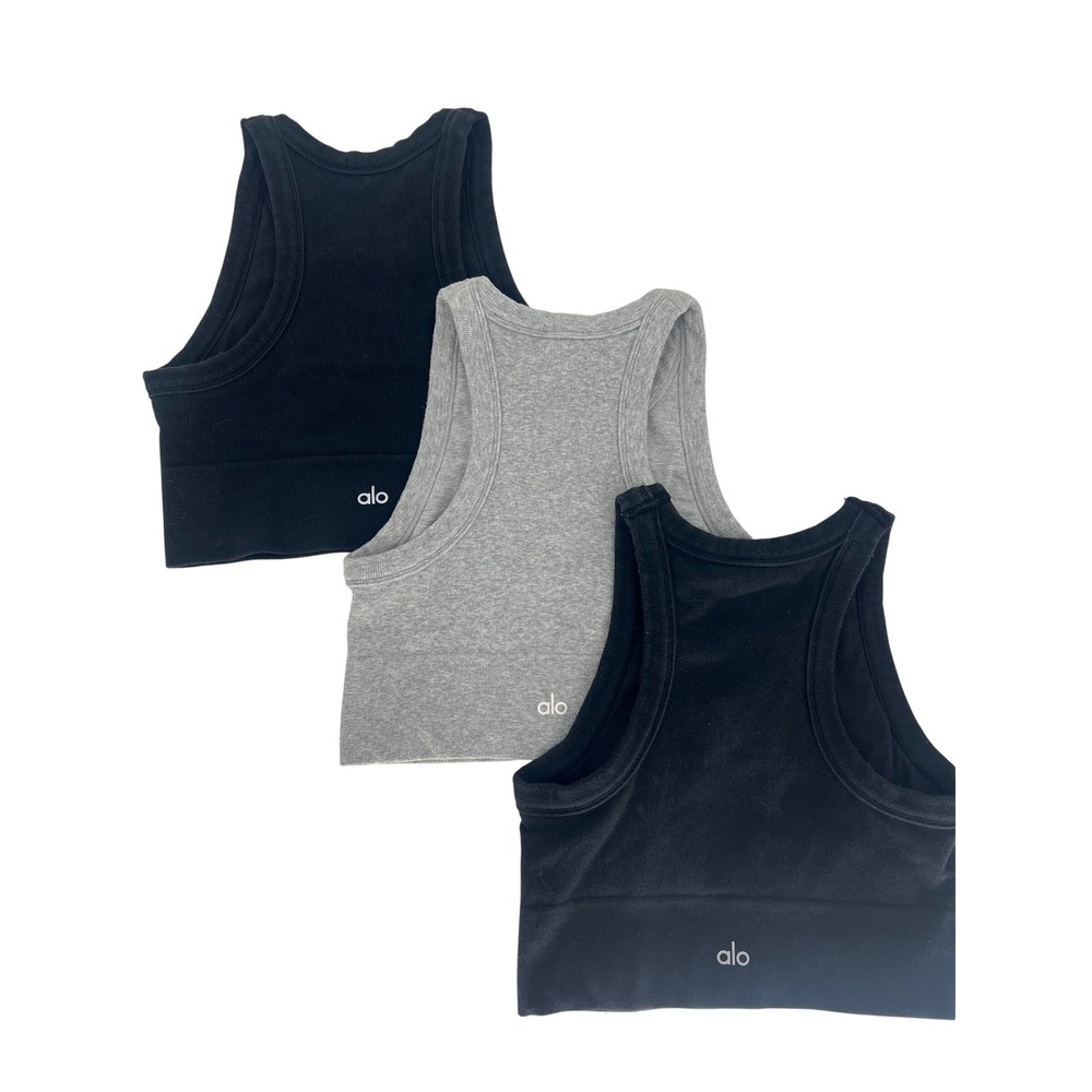 ALO Yoga Seamless Delight High Neck Bra 3-Piece Lot Black Gray Estimated M